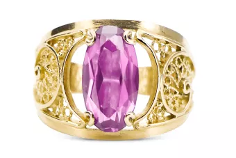 14K жълто злато Аметист Пръстен Винтидж крафт vrc057y